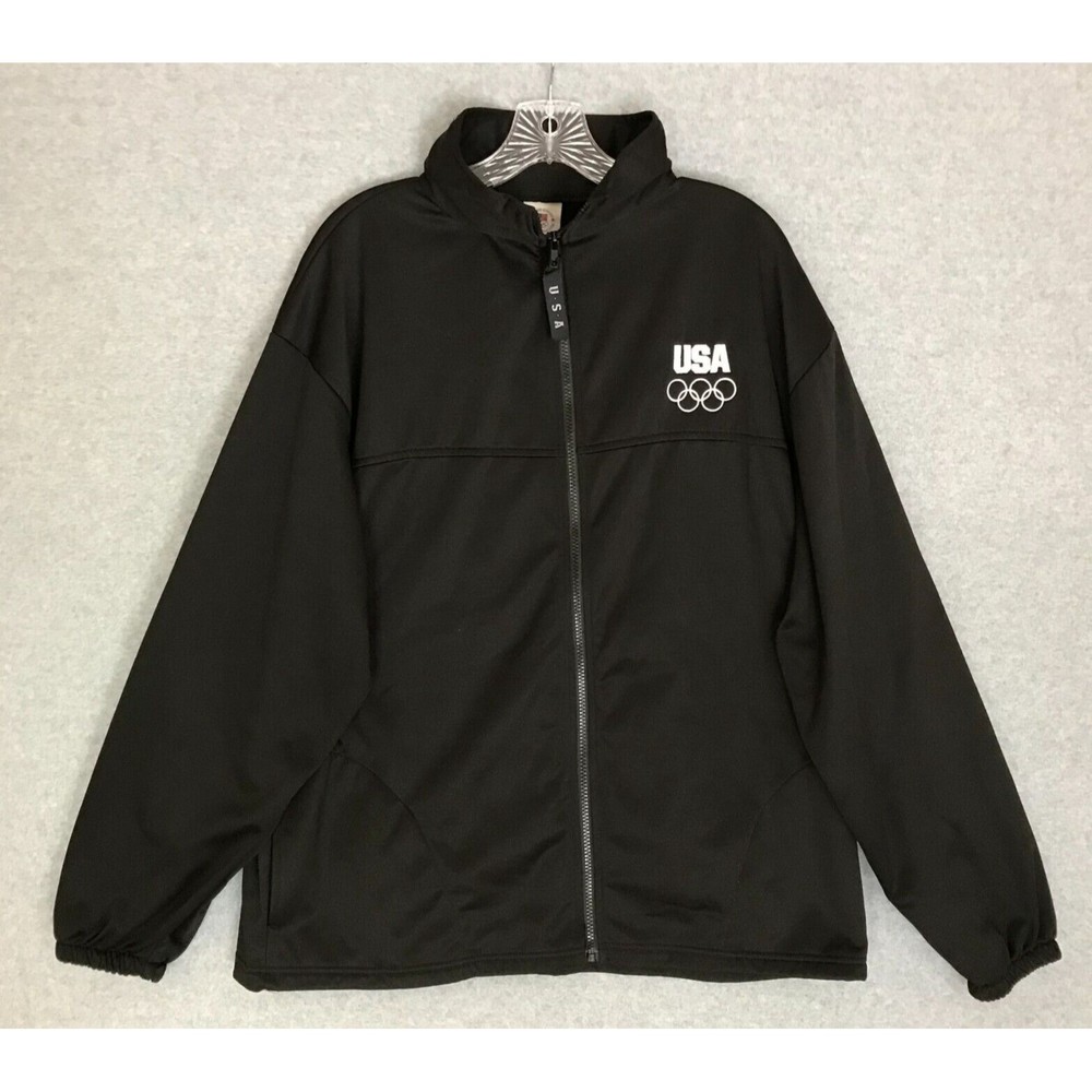 USA‎ Olympic Committee Team Jacket Mens XL Black Full-Zip Embroidered Logo Track